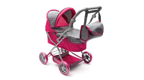 Ilustrácia rôznych typov kočíkov pre bábiky: hlboký, športový, kombinovaný