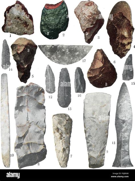 Stone tools from different prehistoric periods
