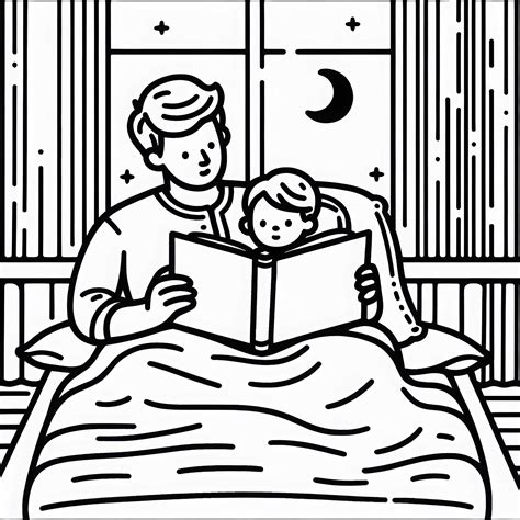 Ilustrácia rodiča čítajúceho dieťaťu rozprávku pred spaním