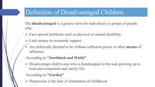 Diagram illustrating the definition of a socially disadvantaged child according to Slovak law