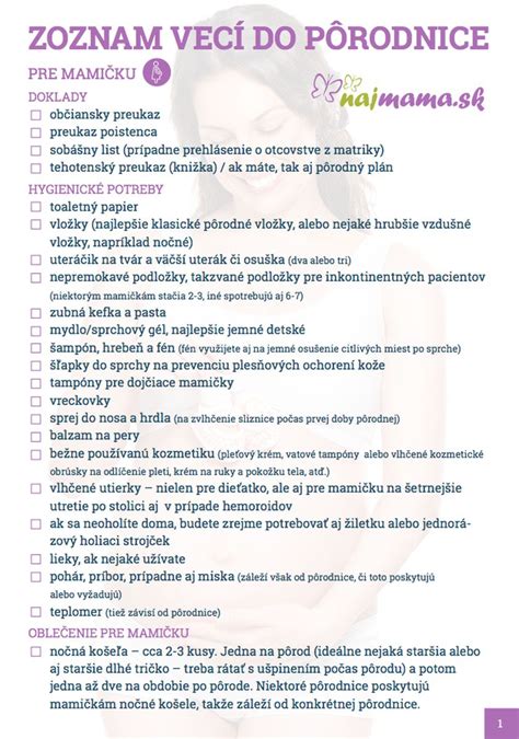 Zoznam vecí do pôrodnice