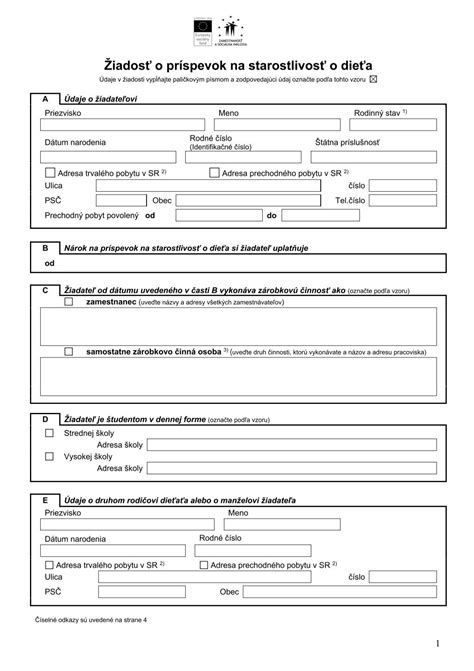 Štruktúra žiadosti o príspevok na starostlivosť o dieťa