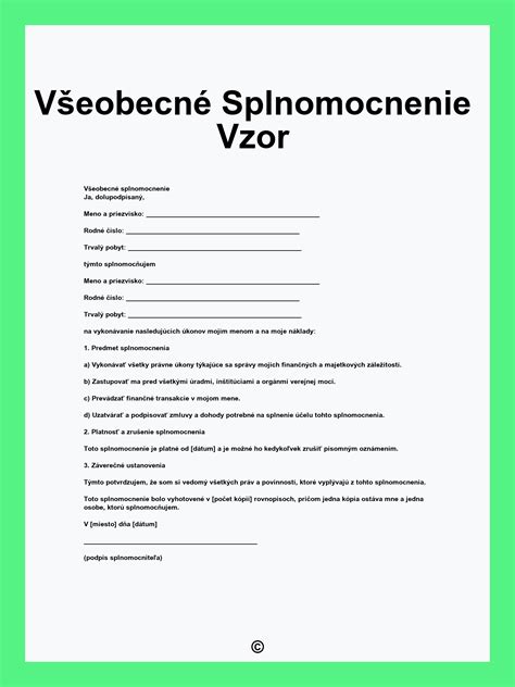 Vzor splnomocnenia na vyzdvihnutie dieťaťa