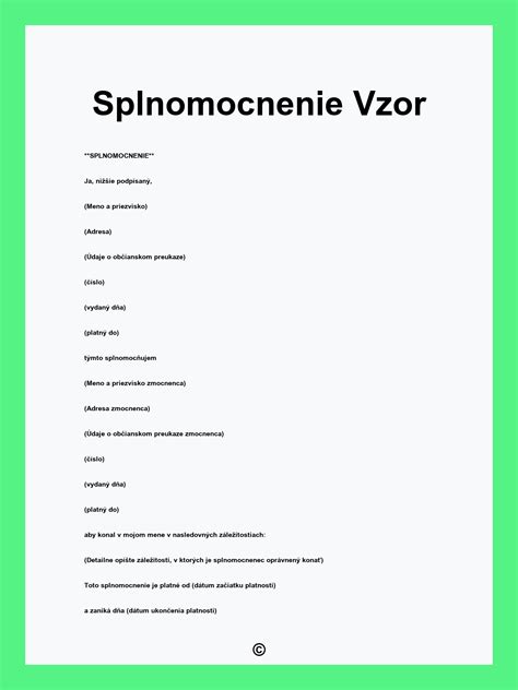 Vzor formulára splnomocnenia