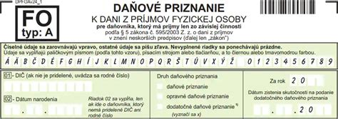 Ilustrácia formulára daňového priznania typu A