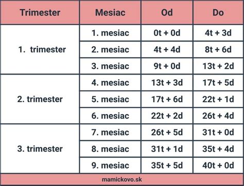 Kalendár tehotenstva s rozdelením na trimestre