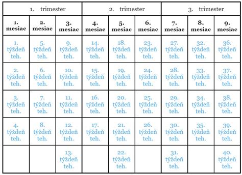 Graf znázorňujúci priebeh tehotenstva a dôležité míľniky