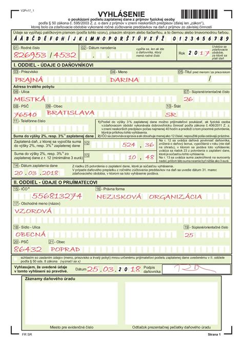 Ilustračná fotografia tlačiva Vyhlásenie na uplatnenie