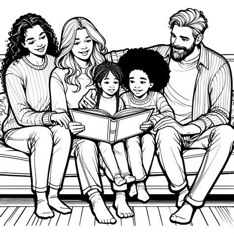 Rodina si číta knižku na gauči, symbol pokoja a pohody