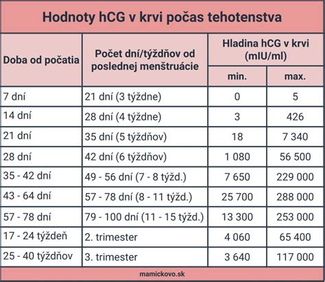 graf rastu HCG v prvých týždňoch tehotenstva