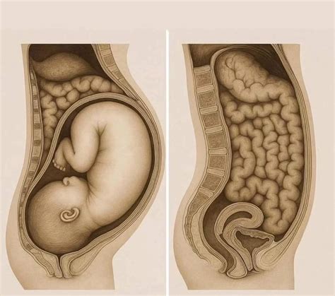 žena v piatom mesiaci tehotenstva, ako drží ruky na bruchu