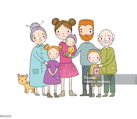 Ilustrácia rodiny s deťmi a rodičmi