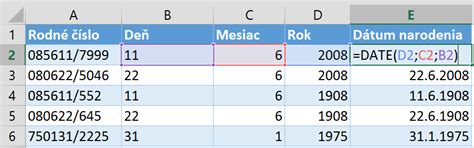 Excel vzorec pre výpočet dátumu narodenia z rodného čísla