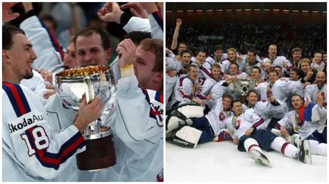 Oslava slovenských hokejistov po zisku titulu majstra sveta 2002