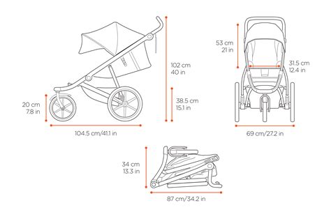Diagram zobrazujúci rozmery kočíka Royal